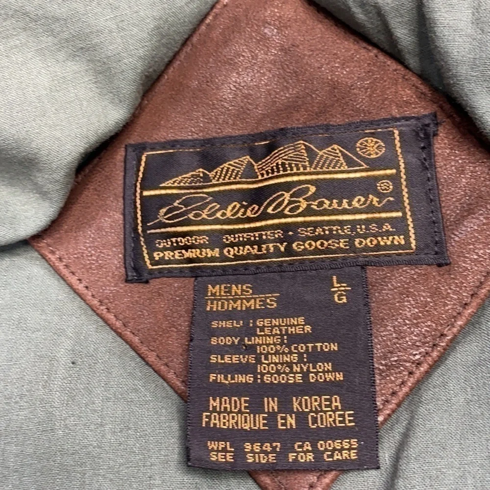 Vintage Eddie Bauer Leather Goose Down Heavy Jacket Size Large